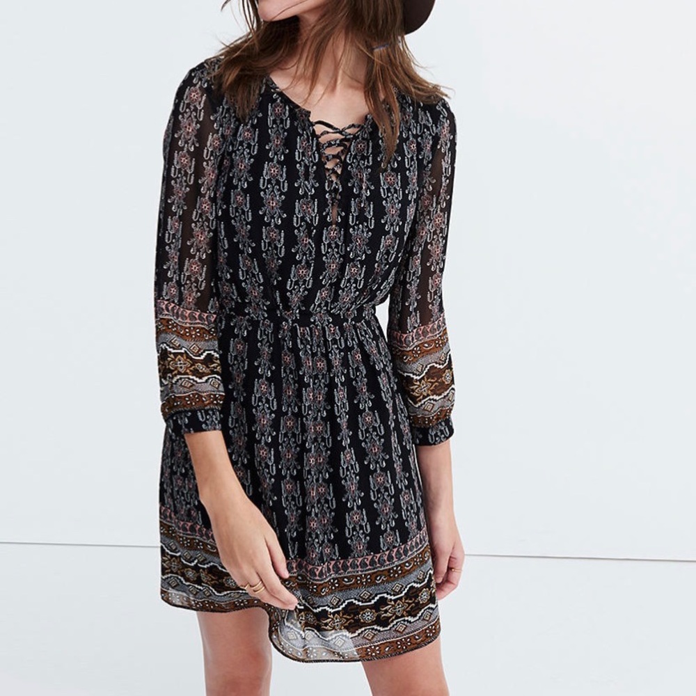 Madewell Lace Up Dress in Burnished Floral